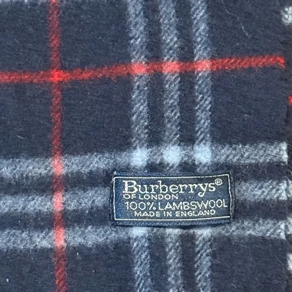 Vintage Burberrys of London 100% Lambswool  Blue and Red Plaid Scarf - Picture 2 of 2